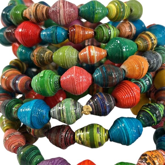Handmade Recycled Paper Bead Coil Wrap Bracelet Rainbow Multicolor Boho - Picture 13 of 16